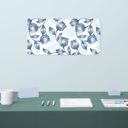 Blue Pastel Elegance Tulip Silhouette Floral Patt Banner