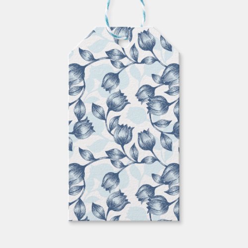 Blue Pastel Elegance Tulip Silhouette Floral Patt Gift Tags