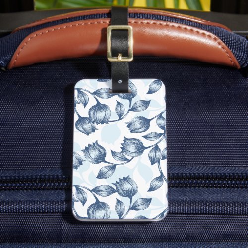 Blue Pastel Elegance Tulip Silhouette Floral Patt Luggage Tag