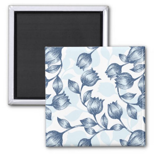 Blue Pastel Elegance Tulip Silhouette Floral Patt Magnet