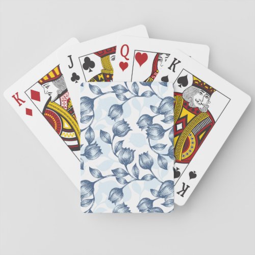 Blue Pastel Elegance Tulip Silhouette Floral Patt Poker Cards