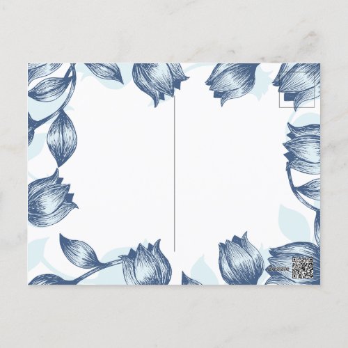 Blue Pastel Elegance Tulip Silhouette Floral Patt Postcard