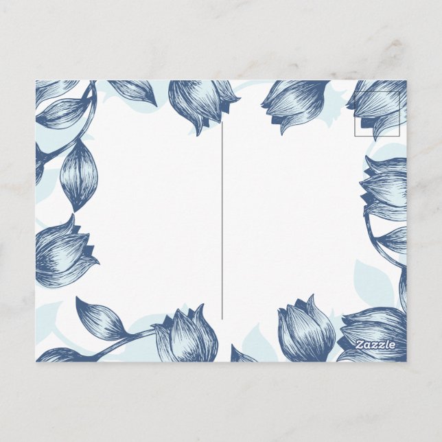 Blue Pastel Elegance: Tulip Silhouette Floral Patt Postcard (Back)