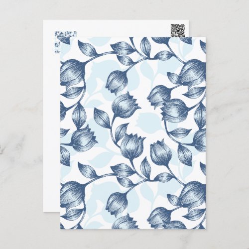 Blue Pastel Elegance Tulip Silhouette Floral Patt Postcard