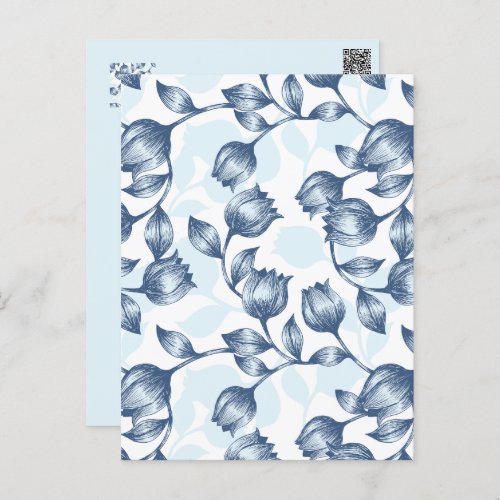 Blue Pastel Elegance Tulip Silhouette Floral Patt Postcard