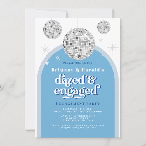 BLUE pastel Elegant Retro Disco Engagement photo Invitation