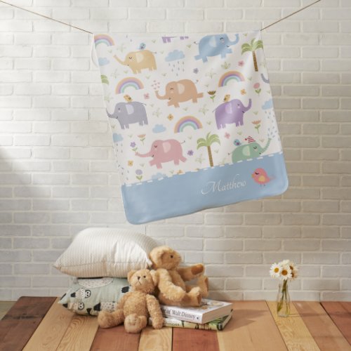 Blue Pastel Elephant Pattern for Little Boy Baby B Baby Blanket