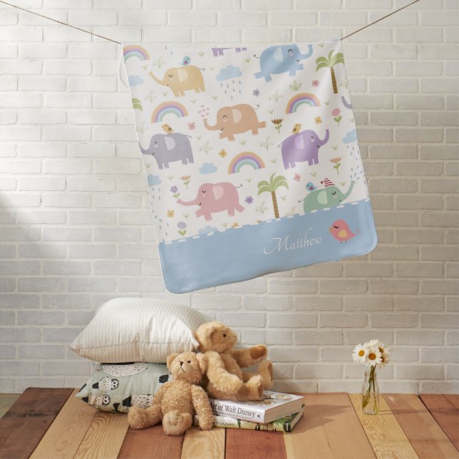 Blue Pastel Elephant Pattern for Little Boy Baby B Baby Blanket (In Situ)