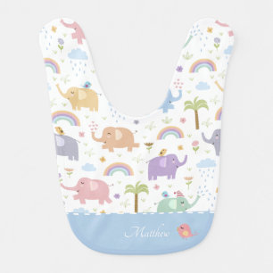Blue Pastel Elephant Pattern for Little Boy Baby B Bib