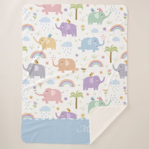 Blue Pastel Elephant Pattern for Little Boy Sherpa Blanket