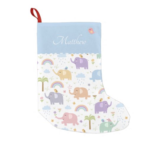 Blue Pastel Elephant Pattern for Little Boy Small Christmas Stocking