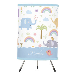 Blue Pastel Elephant Pattern for Little Boy Tripod Lamp