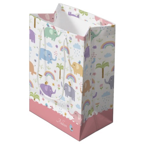 Blue Pastel Elephant Pattern for Little Girl Party Medium Gift Bag