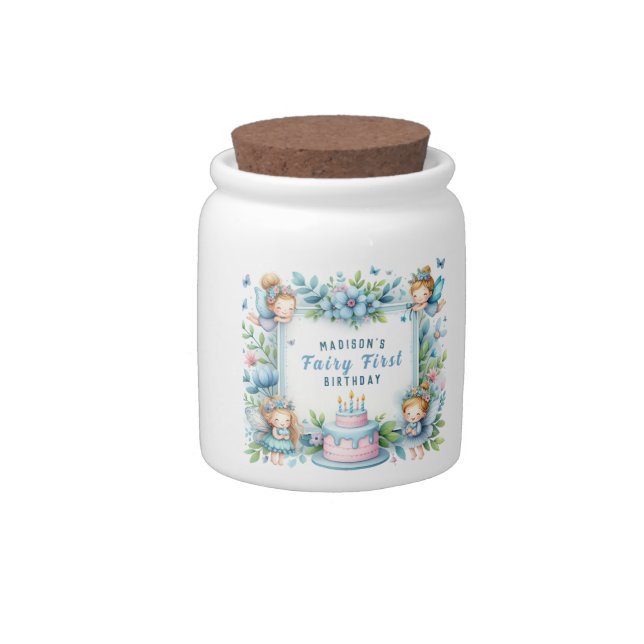Blue Pastel Floral Fairy First Birthday - Candy Jar (Right)