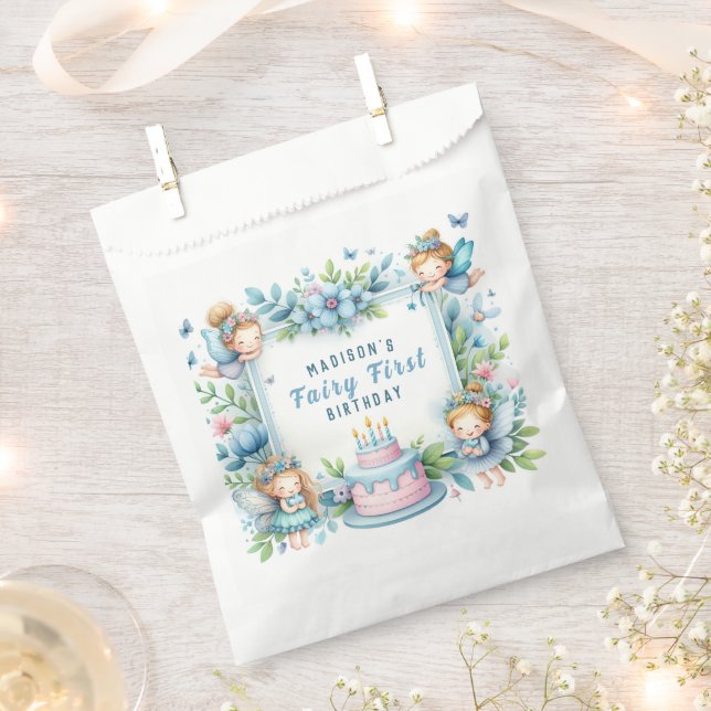 Blue Pastel Floral Fairy First Birthday - Favor Bag (Clipped)