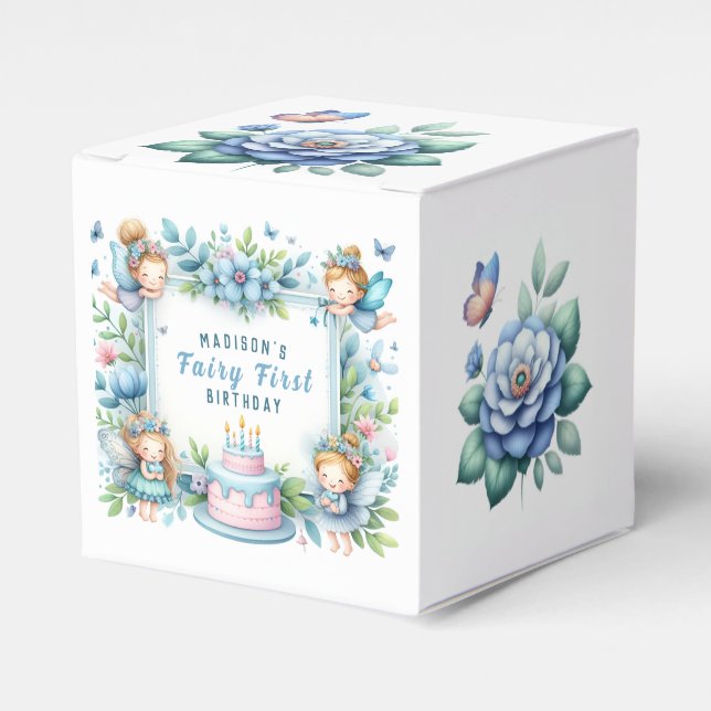 Blue Pastel Floral Fairy First Birthday - Favor Boxes (Front Side)