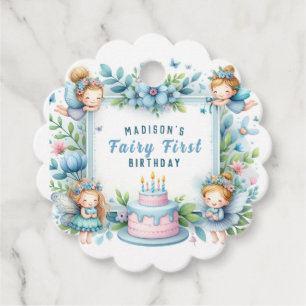 Blue Pastel Floral Fairy First Birthday - Favor Tags