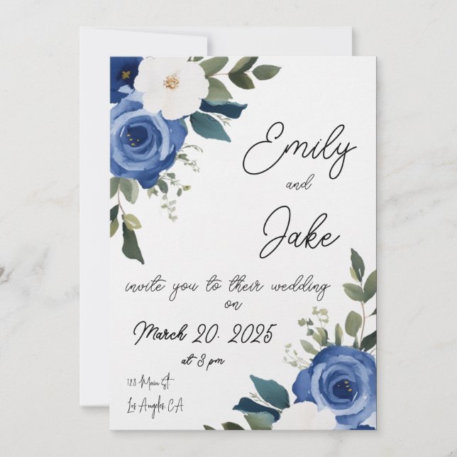 Blue Pastel Floral Wedding Invitation (Front)