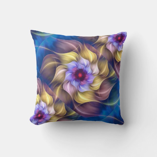 Blue Pastel Fractal Flower Abstract  Throw Pillow (Front)