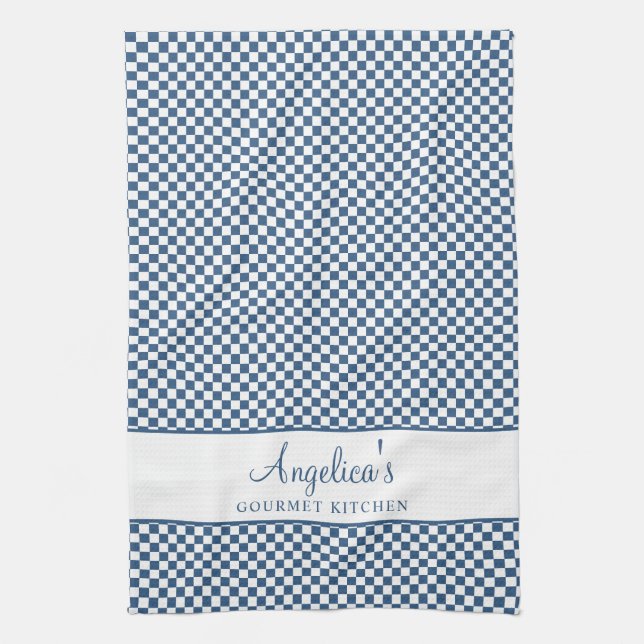 Blue Pastel French Plaid Check Country Gourmet Kitchen Towel (Vertical)