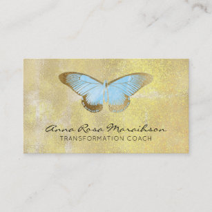 *~* Blue Pastel Glitter Gilded Butterfly Fantasy Business Card