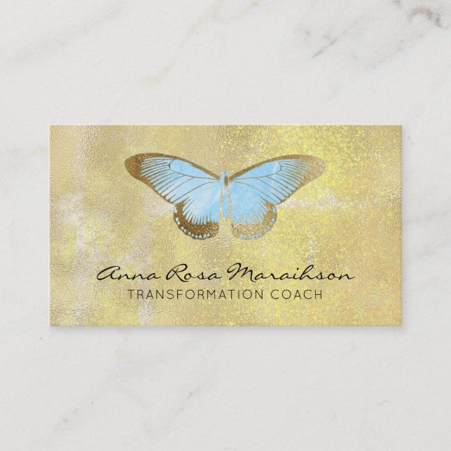 *~* Blue Pastel Glitter Gilded Butterfly Fantasy Business Card (Front)