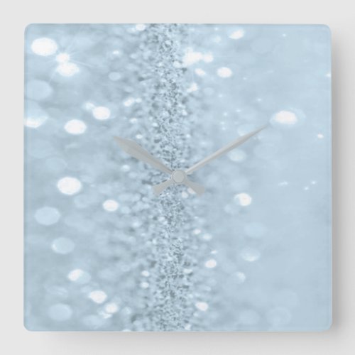 Blue Pastel Glitter Gray Metal Abstract Spark Square Wall Clock