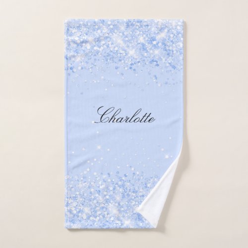 Blue pastel glitter name glamorous bath towel set