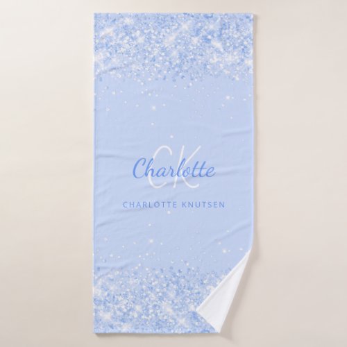 Blue Pastel glitter name monogram elegant Bath Towel Set