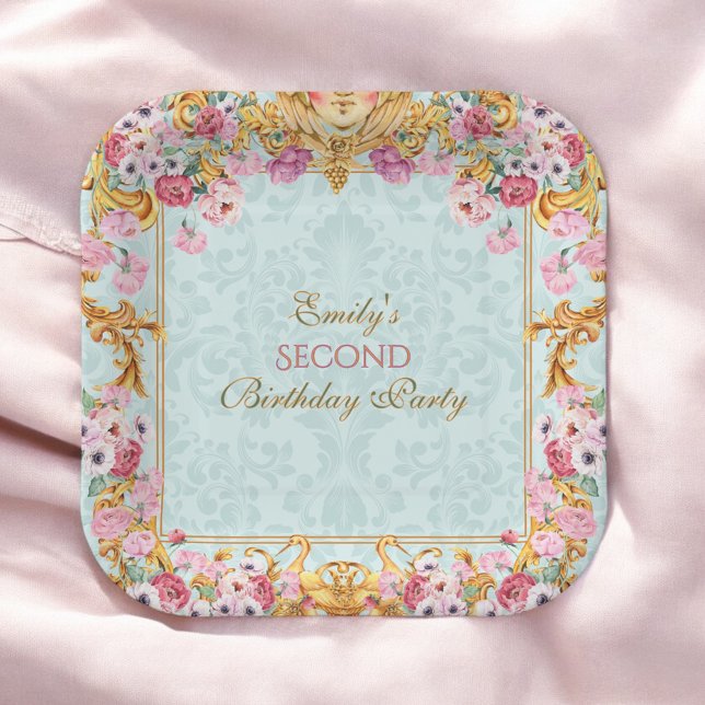 Blue Pastel Gold Second Baroque Rococo Birthday Paper Plates (Creator Uploaded)