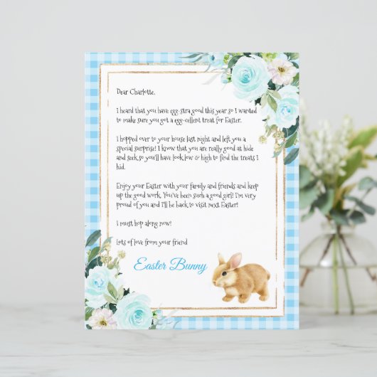Blue Pastel Letter For A Boy From The Easter Bunny (Standing Front)