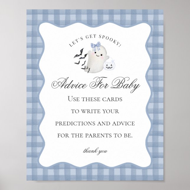 Blue Pastel Little Boo Ghost Advice for Baby Sign (Front)