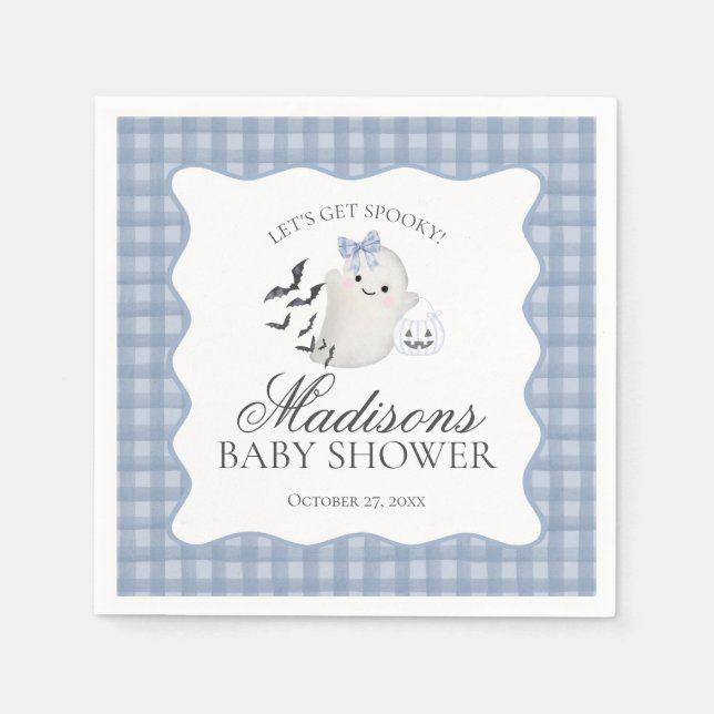 Blue Pastel Little Boo Ghost Baby Shower Dessert Napkins (Front)