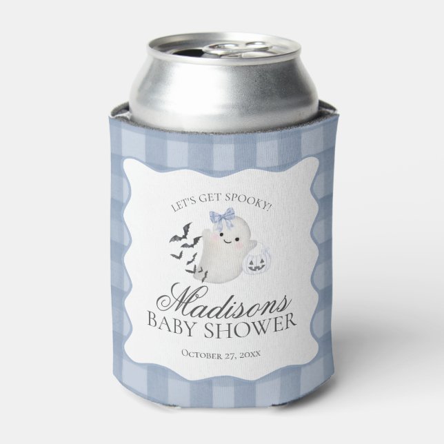Blue Pastel Little Boo Ghost Baby Shower Favors Can Cooler (Can Front)