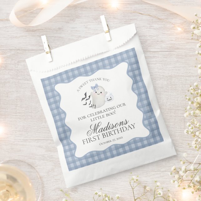 Blue Pastel Little Boo Ghost Birthday Dessert Favor Bag (Clipped)
