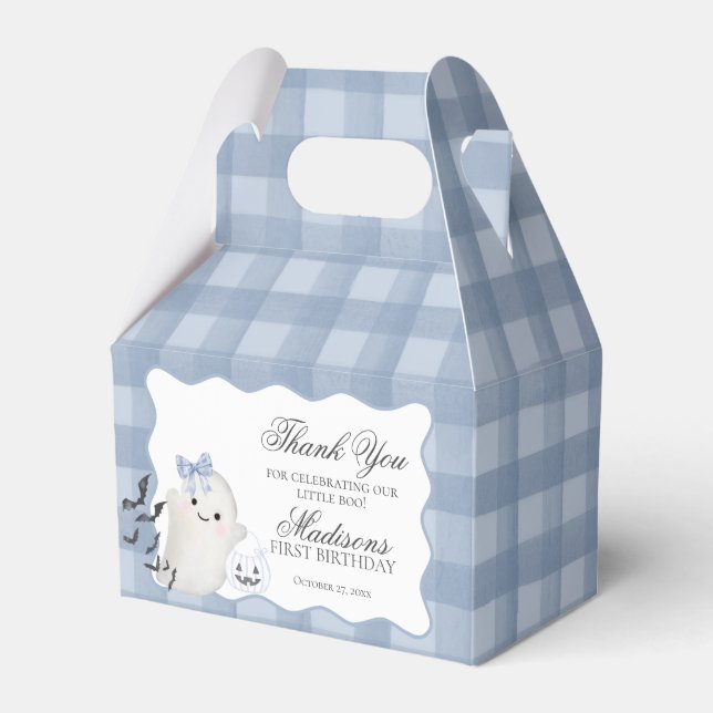 Blue Pastel Little Boo Ghost Birthday Favors Gable Favor Boxes (Front Side)