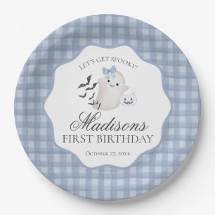 Blue Pastel Little Boo Ghost Birthday Party Paper Plates