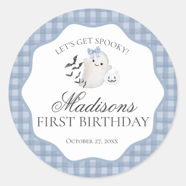 Blue Pastel Little Boo Ghost Birthday Party Seal (Front)