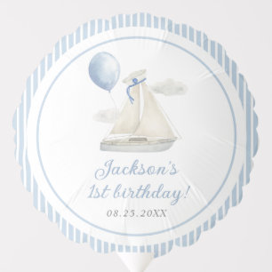 Blue Pastel Nautical Sail Boat 1st Birthday Balloon