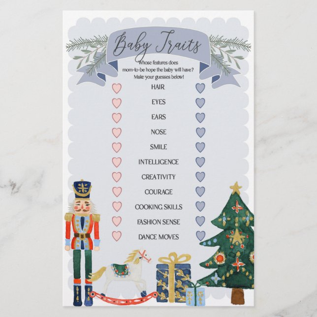 blue pastel nutcracker baby traits shower game (Front)