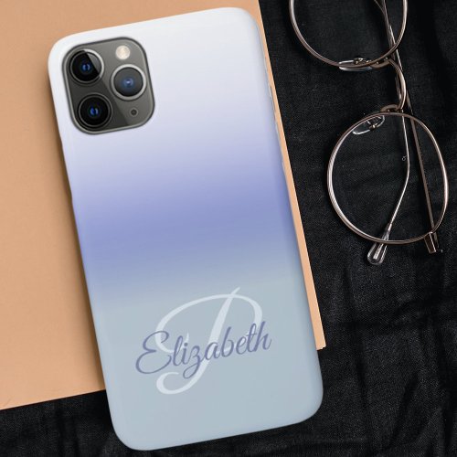 Blue Pastel Ombre  Initial Monogram Custom Name  iPhone 11 Pro Case