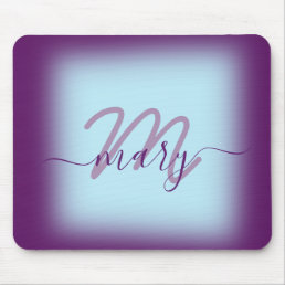 Blue Pastel Purple Minimal Name Monogram Mouse Pad