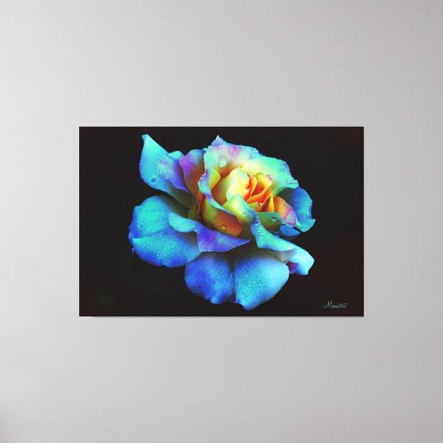 Blue Pastel Rainbow Rose Wrapped Canvas Large Print (Front)
