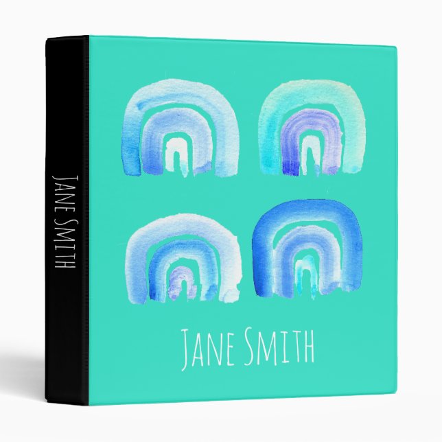 Blue Pastel retro rainbow 3 Ring Binder (Front/Spine)