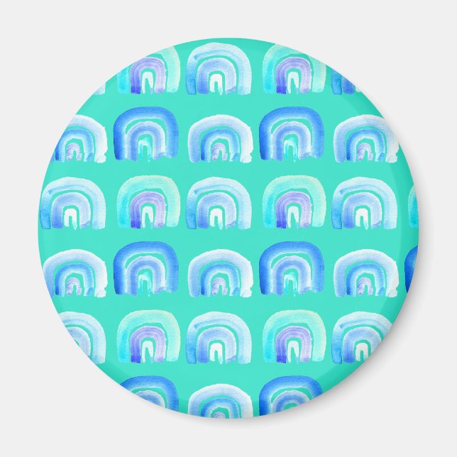 Blue Pastel retro rainbow Magnet (Front)