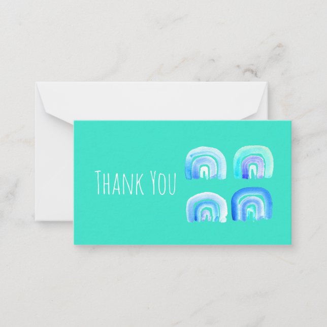 Blue Pastel retro rainbow Note Card (Front)