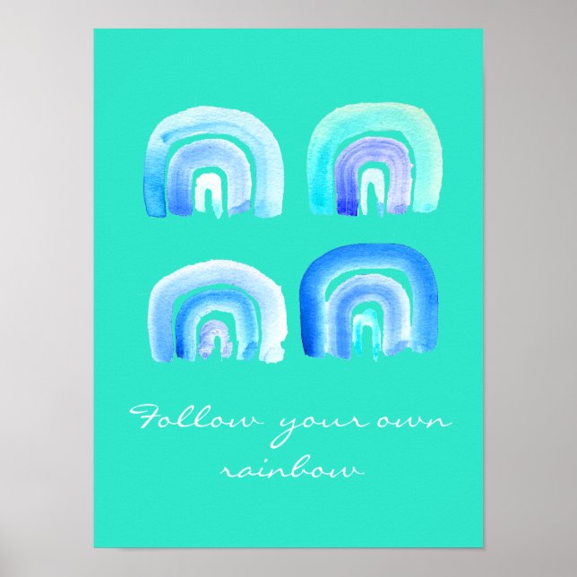 Blue Pastel retro rainbow Poster (Front)