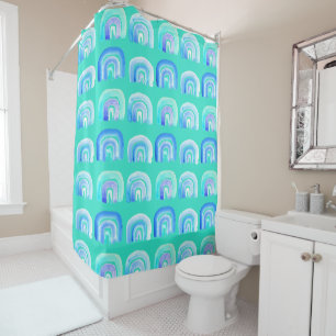 Blue Pastel retro rainbow Shower Curtain