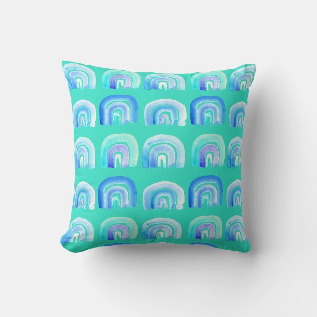 Blue Pastel retro rainbow Throw Pillow (Front)