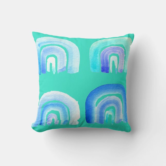 Blue Pastel retro rainbow Throw Pillow (Front)